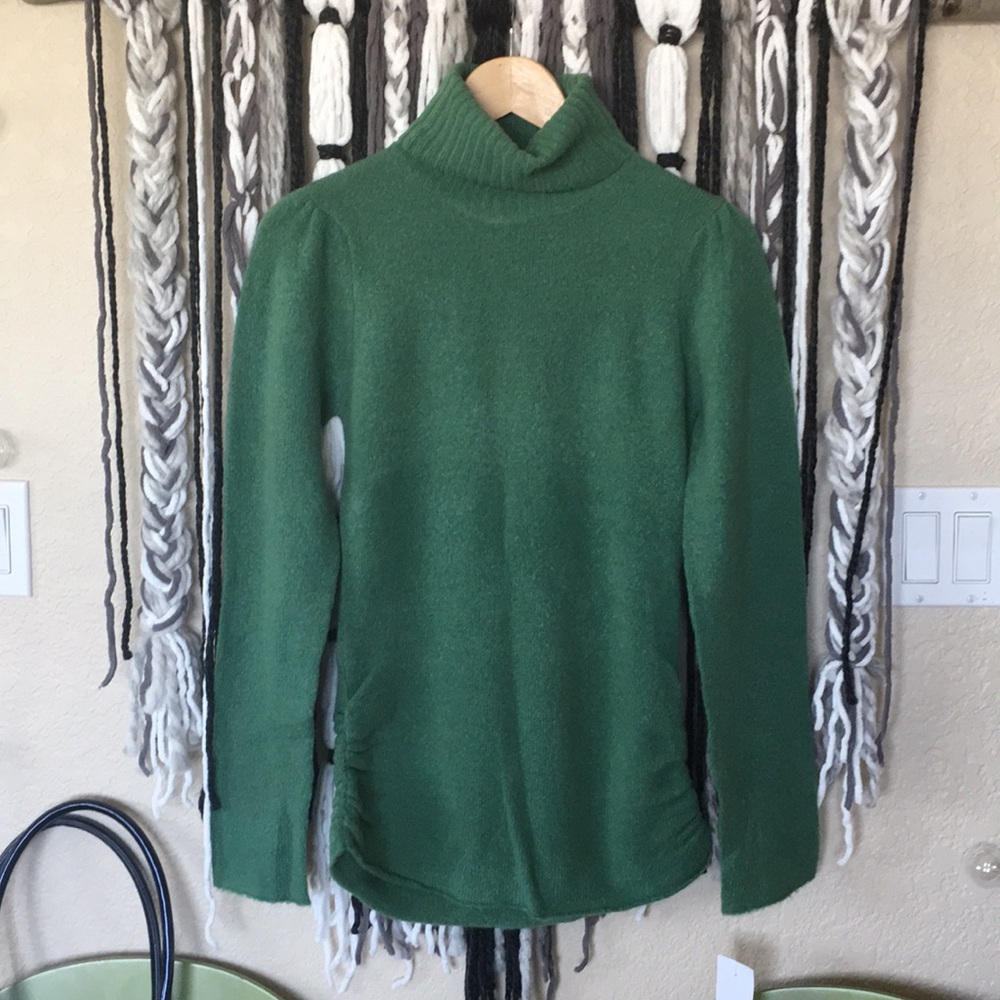Blueish green, cozy turtle neck.